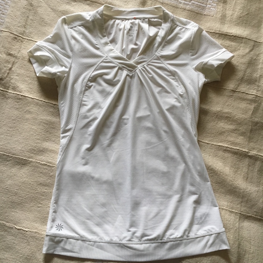 Athleta XXS stretch white stripe athletic tee top